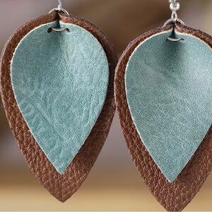 Brown and Blue Leaf Earrings